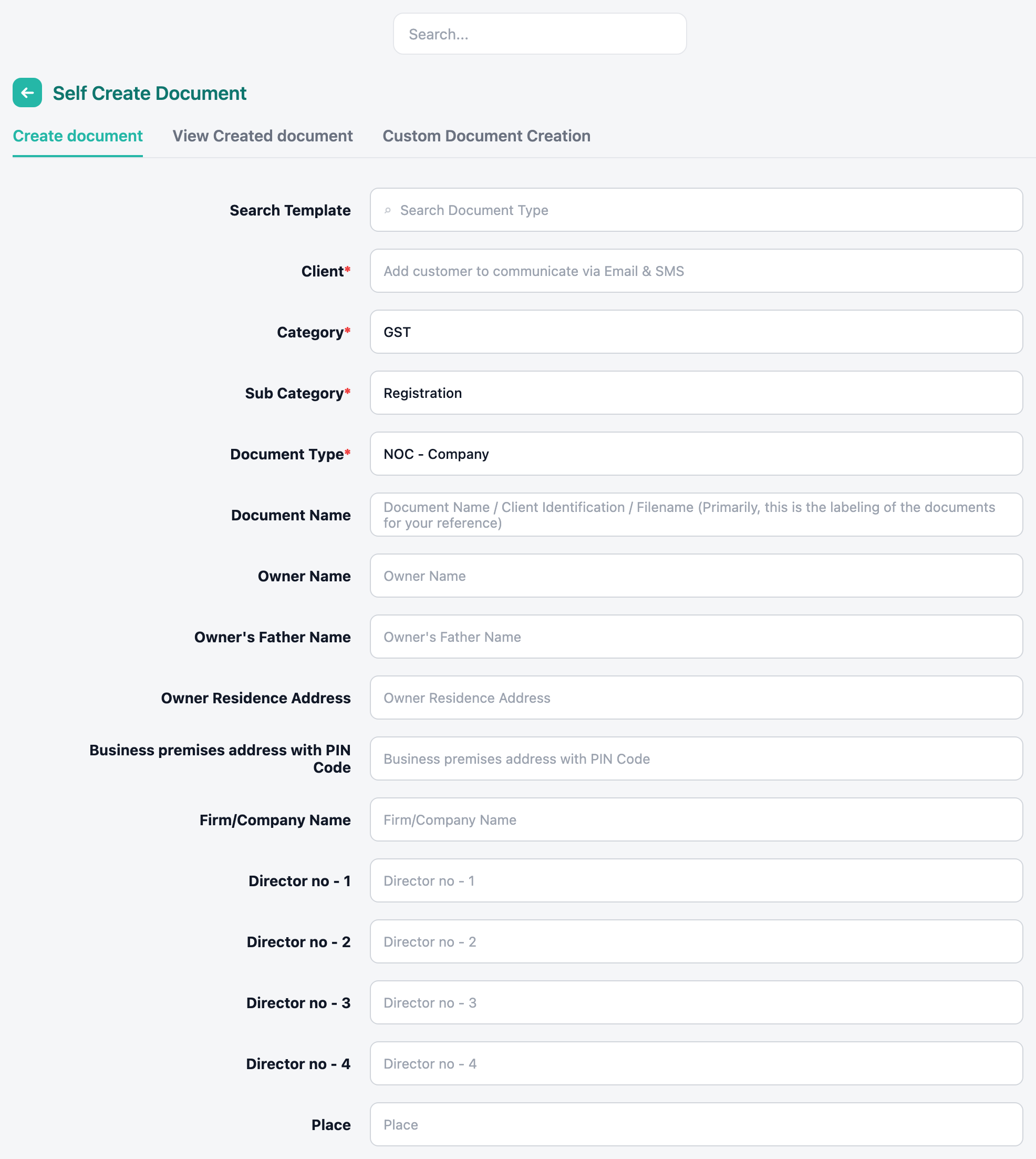 Self Create Document interface in Partner Desk